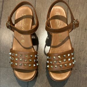 David Haron Italian leather Tan Sandals with golden Studs size 7 (European 37)
